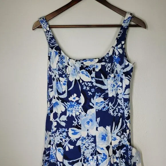 Lauren‎ Ralph Lauren Dress Womens 6 Blue Floral Pleated Pockets Fit And Flare - Picture 3 of 13